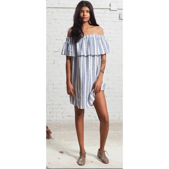 Sea New York Off the Shoulders Linen stripe dress - Picture 1 of 10